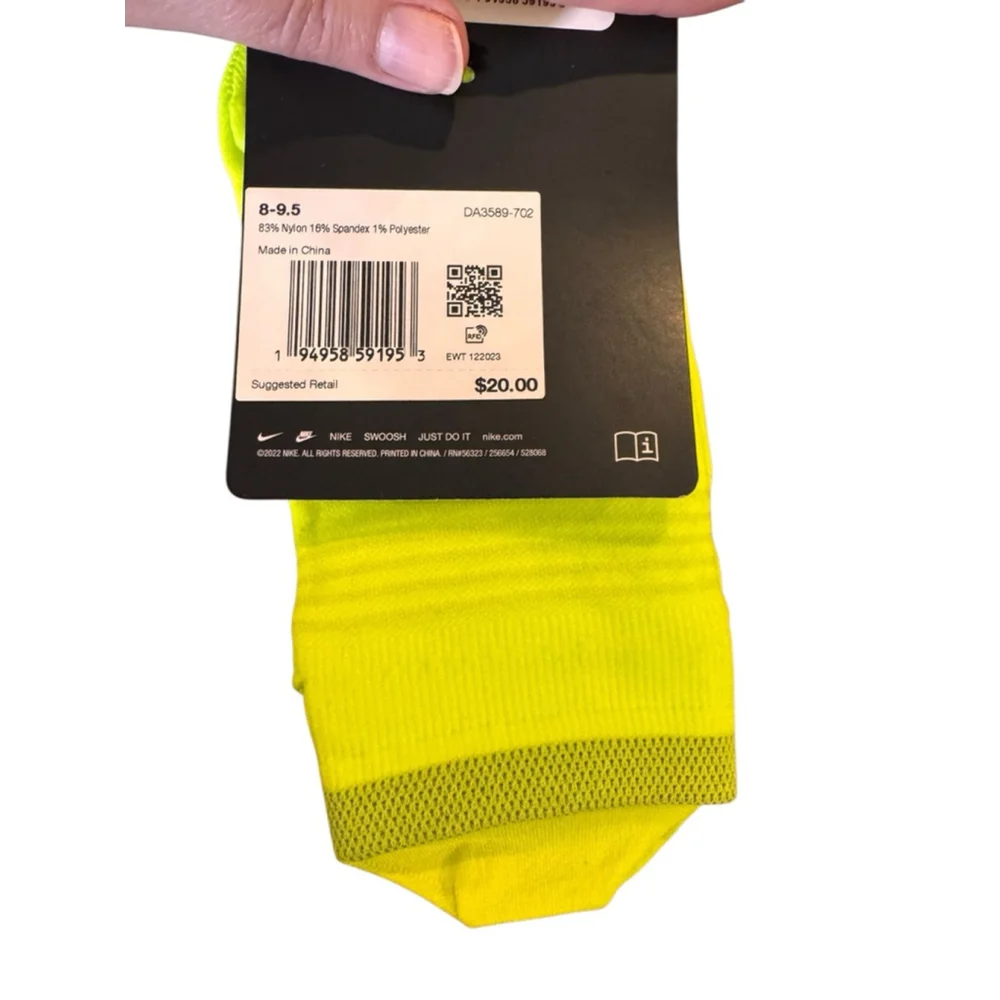 Women's Nike Spark Running No Show Socks Neon Yellow One Size 8-9.5